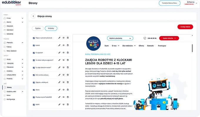 Strona zapisów na zajęcia pozalekcyjne, półkolonie, urodziny i warsztaty